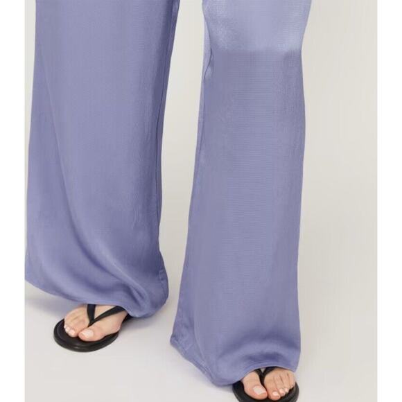 EVERLANE XS The Satin Pull-On Pant Wide Leg Lavender Purple Smocked Travel aa14 - Picture 4 of 10